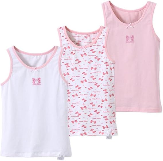 Amazon Ainial タンクトップ 子供 女の子 夏 インナー 肌着 キッズ ガールズ 綿 柔らかい 可愛い 蝶結びの柄 リボン付き Tシャツ 袖なし ベビー 女児 トップス カットソー ジュニア 通気 涼しい 通園 通学 3枚セット 90 160 キャミソール タンクトップ 通販