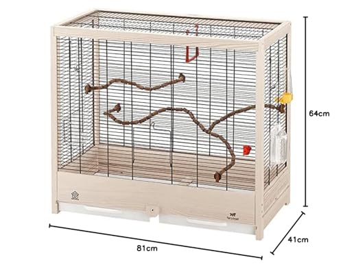 Ferplast Vogelkäfig aus Metall und FSC-Holz, für Kanarienvögel, Sittiche, inkl Zubehör, Futternäpfe, abnehmbare und veränderbare Sitzstangen, 81 x 41 x H 64 cm.