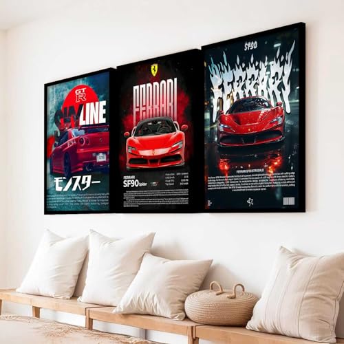 Image of kotart Big Sports Cars Framed Posters Gift Items for Boys Room Wall Decoration Bedroom Living Room Office Studio Decor | Car Poster Frame for Wall Decor Set Of 3 Size (13 X 17 inch)