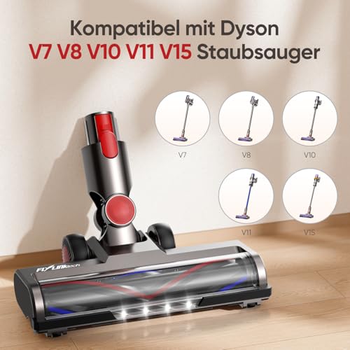 Bürste kompatibel für Dyson V7, V8, V10, V11, V15 Staubsauger, Bürste mit 4-LED Scheinwerfern, Flexibler Rotation und 2 Ersatzrollen