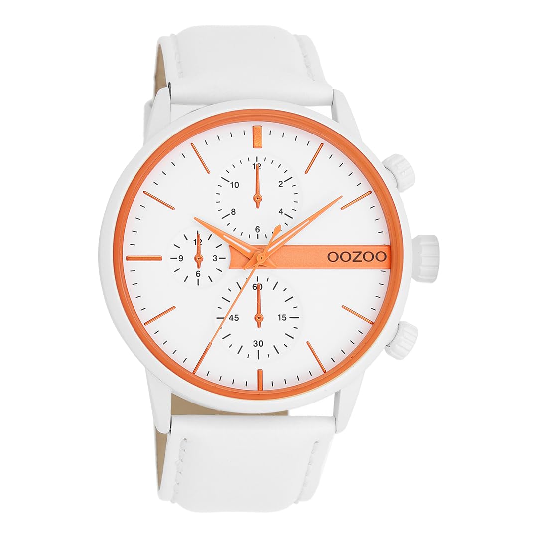 Oozoo Timepieces C11220_C11229_Parent Montre Homme | Montre-bracelet Homme De Haute Qualité | Montre Analogique Pour Homme, Blanc/orange Fluo (aluminium), Bracelet