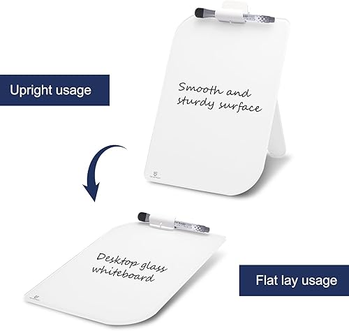 Vista 4 de TSJ OFFICE Pizarra blanca de escritorio pequeña – Pizarra de cristal de borrado en seco de 12 x 8 pulgadas con soporte, tablero de escritorio
