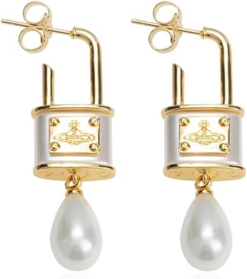 Colorful Saturn Earrings for Women - Punk Resin Lock Pearl Saturn Earrings Ear StudsGold White