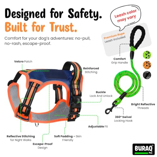 Image of Buraq Pets Premium Dog Harness with Leash | Reflective | No Pull Adjustable