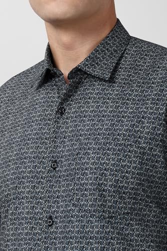 Image of Peter England Men's Printed Formal Shirt with Geometric Bloom Pattern - 100% Cotton, Full Sleeves, Regular Fit