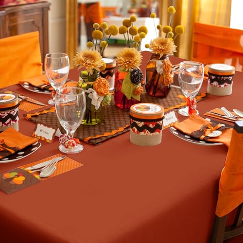 Image of sancua Fall Tablecloth for 6 Foot Tables, 60 x 102 Inch Burnt Orange - Stain and Wrinkle Resistant Rectangle Table Cloth, Fabric Thanksgiving Table Cover for Dining Buffet Parties, Rust Pumpkin Orange