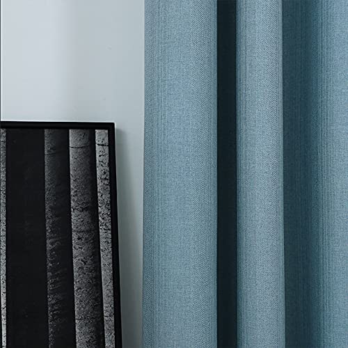 Cotton Linen Blue Blackout Curtain Stripes Pencil Pleat Curtains 2 Panels for Kitchen Bedroom Livingroom Kids Room,W170xL190cm - Image 6