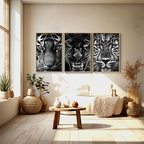 Tableaux léopard noir grand format 60x80cm triptyque sur cadre intérieur - 4