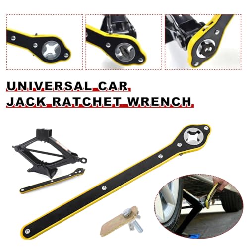 Image of Jack Ratchet Wrench, Car Steel Jack Long Handle Wrench Tool, 360 Rotating Labor-Saving Scissor Jack Wrench with Forward and Reverse Knobs, Universal Car Accessories (With Accessories)