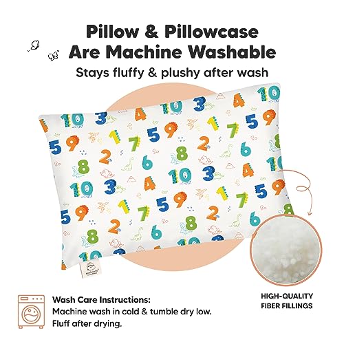 Image of Toddler Pillow with Pillowcase, 13x18 My Little Dreamy Pillow (Dino123) | Kids Travel Bed Pillow for Sleep, Organic Cotton Small Pillowcase, Soft, Breathable, Machine Washable, Toddlers 2-5 years old