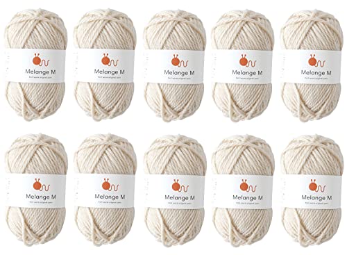 原ウール knitworm 毛糸 10玉セット メランジM 並太 30g(60m) ウール60％、アクリル40％ (1.ベージュ)（Amazon）