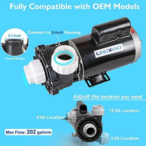 Image of SPA Pump, Single Speed SPA Hot Tub Pump - 56 Frame LX SPA Pump Motor 4HP, 220-240V, 2 inch Port (Model: 56WUA400-I)