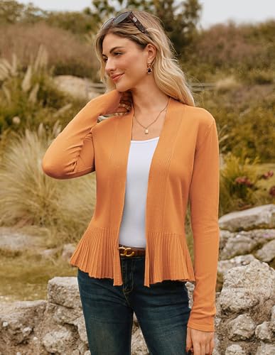 Image of GRACE KARIN Women's Lightweight Peplum Cardigan Sweaters Open Front Cropped Cardigan Long Sleeve Trendy Summer Knit Tops Light Brown M