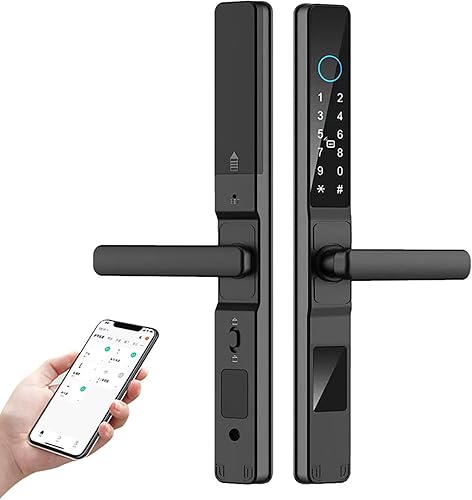 HIFAM Cerradura de puerta de huellas dactilares, TUYA APP Control Smart Lock Cerradura de puerta electrónica con código código de acceso biométrico