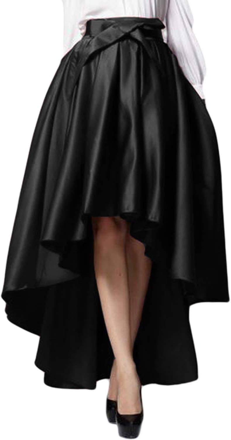 PERSUN Womens Taffeta High Waist Bowknot Front Hi-lo Prom Party Skater Skirt