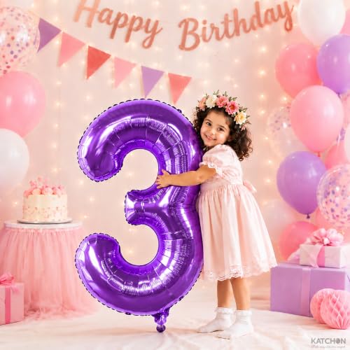 Image of KatchOn Purple Number 3 Balloon 40 Inch