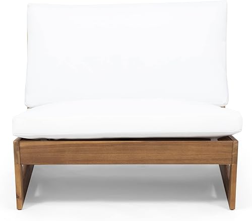 Christopher Knight Home Sherwood - Silla de club al aire libre con cojines, madera de acacia, teca/blanco