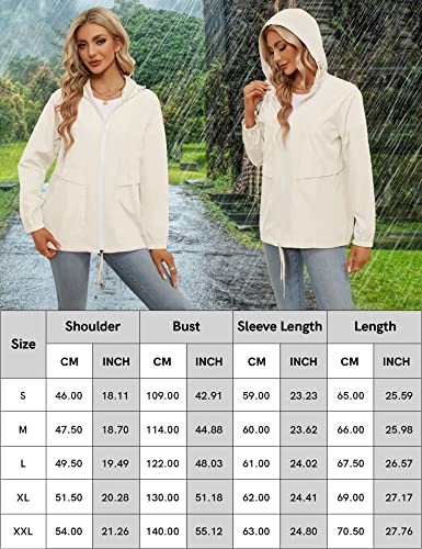 Tisfeer Laufjacke Damen Sommer Wasserdicht Atmungsaktive Regenmantel Windbreaker Packbar Faltbare Regenjacke(Beige,XL)