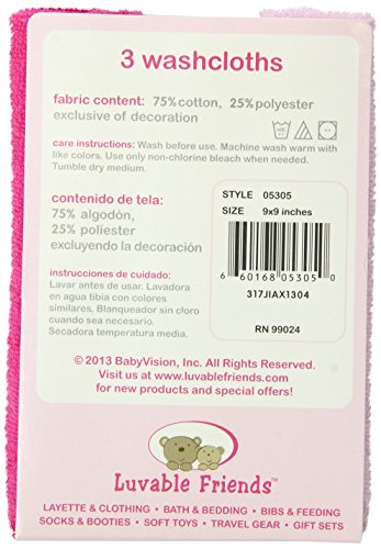 Image of Luvable FriendsWashcloth, Pink, 3-Count