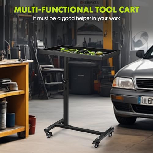 Adjustable Work Table with Wheels, Mechanic Rolling Tool Tray Table for Garage Repair Shops DIY, 220LBS Capacity Mobile Heavy Duty Steel Tool Cart (Black) - Image 7