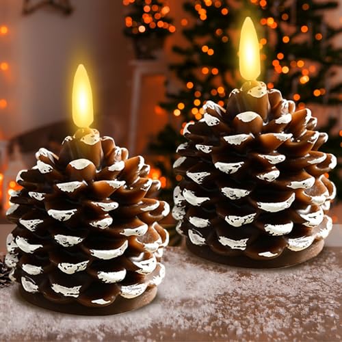 LUKIUP 2 pezzi Pigne Candele Senza Fiamma LED, Candele Senza Fiamma Batteria, Decorazione natalizia a forma di pigne a LED Adatto per Interni con Tema Ghianda,Decorazioni Festive