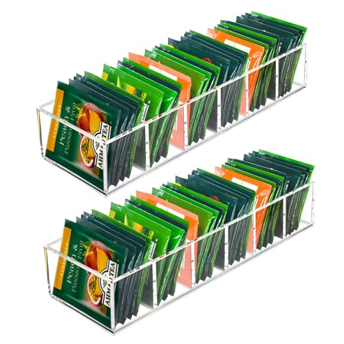 Tasybox Acrylic Tea Bag Organizer - Clear Small Tea Packet Storage Box for Drawer, Countertop...