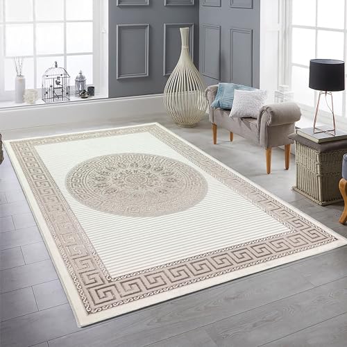 Teppich-Traum Wohnzimmer Schlafzimmer Teppich Kurzflorteppich Designerteppich modern edel Orient glänzend Ornamente Creme beige 160 x 230 cm