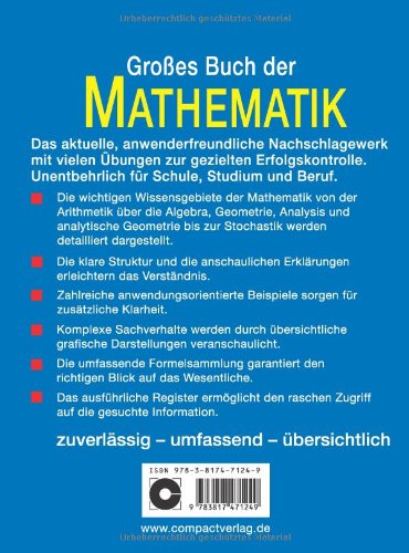 Grosses Buch der Mathematik: Von den Grundrechenarten bis zur höheren Mathematik mit umfassender Formelsammlung, Aufgaben und Lösungen