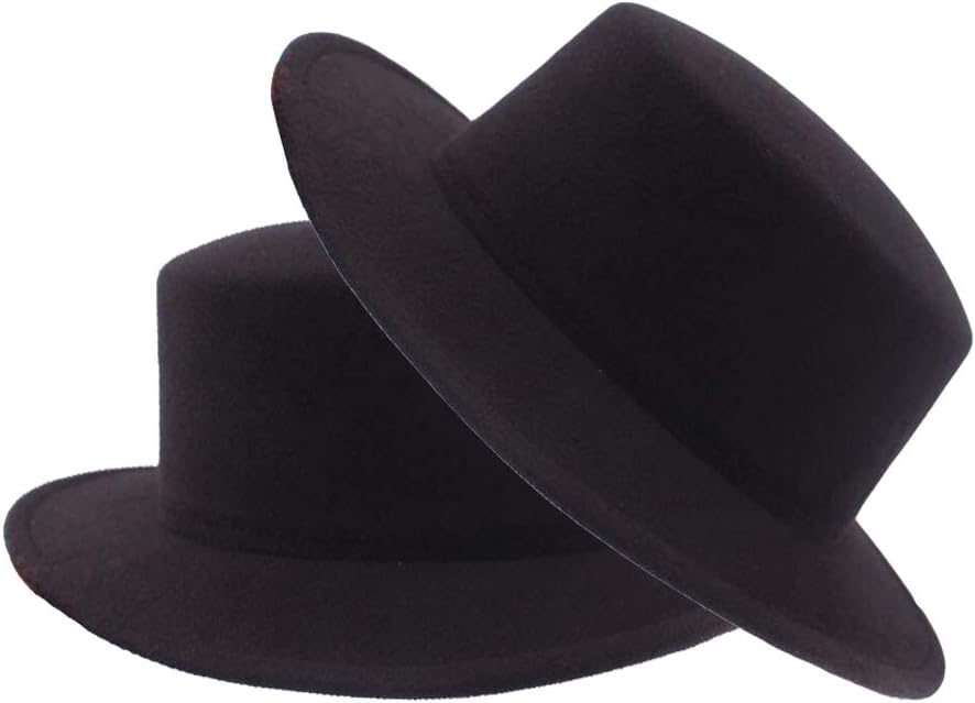 Classic Fashion Black Wide Brim Flat Top Fedora Panama Hat Felt Church Derby Cap Pork Pie Hat Jazz Hat - Image 9