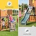 JOYLDIAS Cedar Wood Swing Set with Wave Slide, Play Kitchen, Rock Wall Ladder, Belt Swings, Toy Telescope, Steering Wheel, Tic-Tac-Toe, Balconies, Outdoor Playhouse Playground Set for Backyard Garden