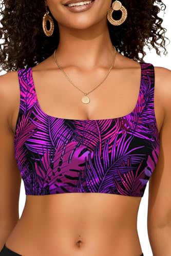 Image of Women Sport Bra Swimsuit Top - Swim Bra Bikini Top Only Scoop Neck Bathing Top 2025 Swimwear