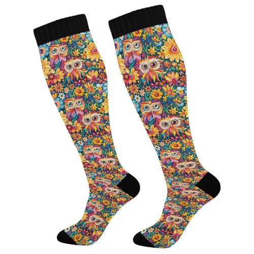 ALAZA Color Bunny Blossom Floral Leaf Compression Socks for Women Men Circulation Long Socks Running Athletic Cycling 1 pair