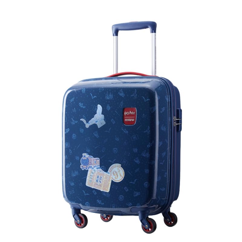 Image of Harry Potter x American Tourister All Over Print 53cm Spinner Luggage | 33L Cabin Trolley | Kids Travel Suitcase for Boys & Girls | AT Playunique- Stickers | Teal | 3 Year Global Warranty