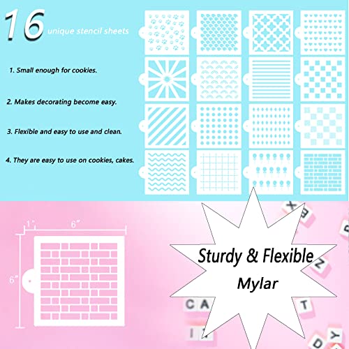 Cookie Stencils Cakes Baking Stencils Leopard Checkered Buffalo Plaid Stencils Airbrush Dot Floral Leaf Templates For Diy Card Making Craft Wedding Birthday Party (16 Pcs) #TOP1