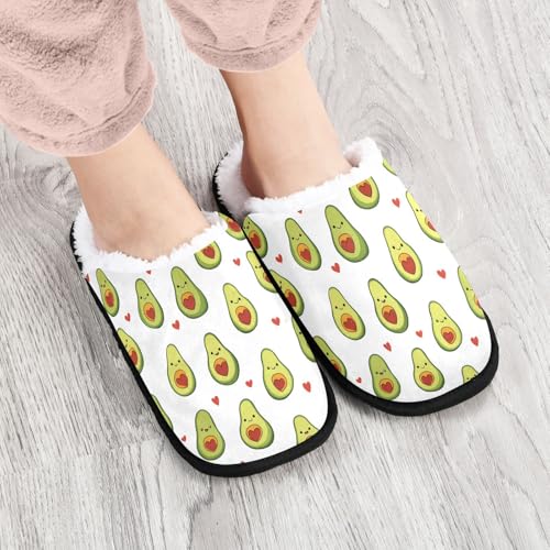 Drawn White Cartoon Avocado Slippers For Women Men Soft Memory Foam Non-Slip Fruit Winter Indoor House Shoes Travel Slipper4