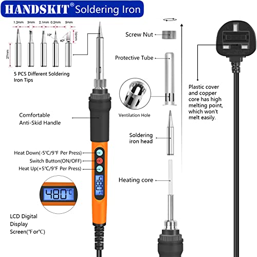 HANDSKIT Soldering Iron Kit with Solder, 90W Adjustable Temperature Soldering Kit with LCD, 5 Soldering Tips, Desoldering Pump, Solder Wire, Soldering Iron Stand, Tweezers 2 HANDSKIT Soldering Iron Kit with Solder, 90W Adjustable Temperature Soldering Kit with LCD, 5 Soldering Tips, Desoldering Pump, Solder Wire, Soldering Iron Stand, Tweezers - Image 2