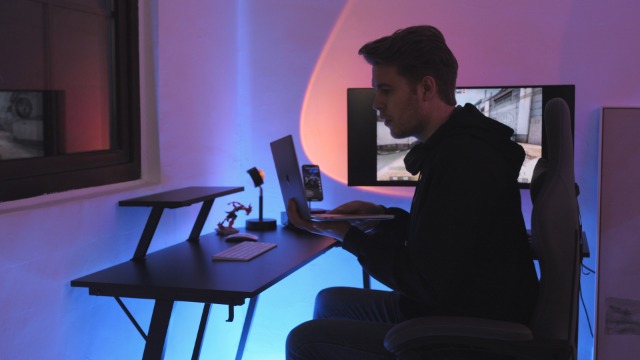 ODK Corner Desk With Storage, L Shaped Desk With Hook, Computer Gaming Desk With Monitor Stand, Black 148×120 Cm - View #2