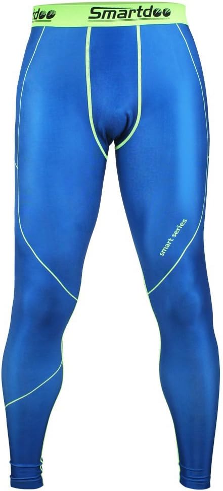 Men's Compression Cool Dry Baselayer Pants Wear Under Leggings Sports Tight Long Pant for Men(PRO Blue with Green Stripe, S)