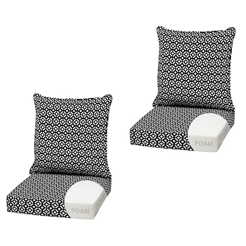 Image of Arden Outdoor Deep Seat Cushion Set, Foam, 2-Pack, 22x24, Black Demi Tile | Sofa, Couch, Conversation Set, Premium High-Density Foam, Never Flattens, Mold and Mildew Resistant