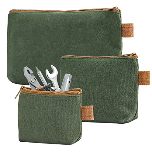 SUNJOYCO Werkzeugtasche aus Segeltuch, strapazierfähig, 473 ml, gewachstes Leinen, Werkzeugtasche mit Reißverschluss, Mehrzweck-Werkzeugtasche, wasserabweisend, grün, groß, 3 Stück thumbnail