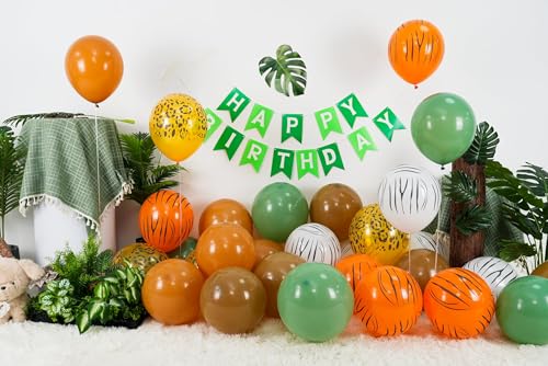 Image of Jungle Safari Balloons, 30 Pcs 12inch Brown Green Balloon With Tiger Zebra Animal Paw Print Latex Balloons for Boy and Girls Birthday Party Baby Shower Jungle Safari Them Party Decorations