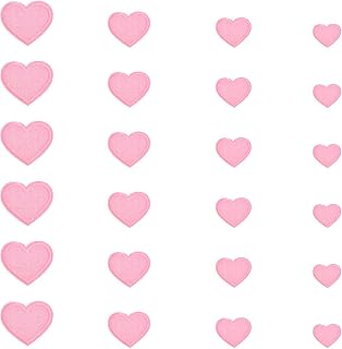 24 pcs Pink Heart Shape Iron on Patches, Pink Hearts Patches, Pink Heart Iron on Patch, Pink Heart Patches, Cute Mini Heart Iron-on sew-on Patches, Heart Shaped Iron On Patches