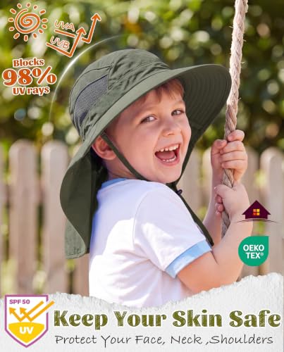 Image of Home Prefer UPF50 Wide Brim Kids Sun Hat Neck Flap Boys Girls Sun Protection Hat for Beach Fishing