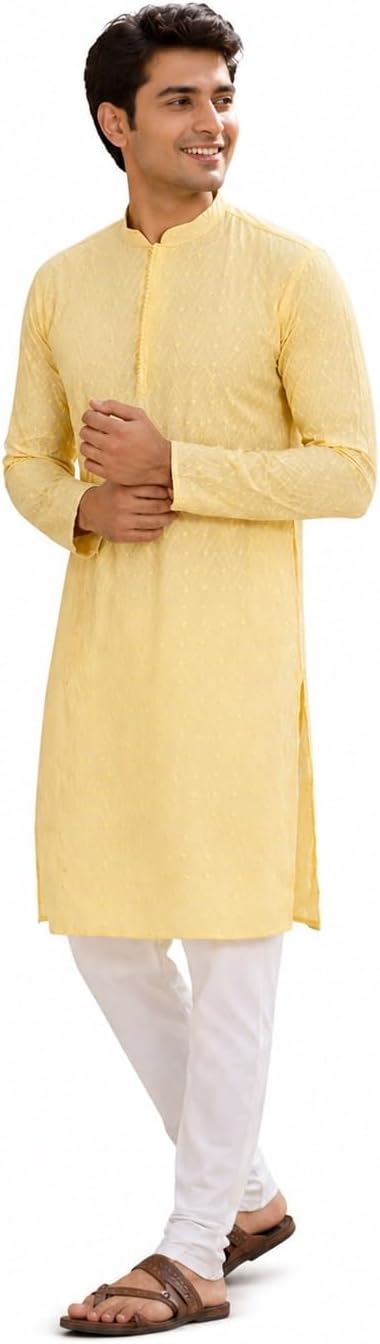 Sojanya (Since 1958 Men'S Pure Cotton Chikankari Only Long Kurta