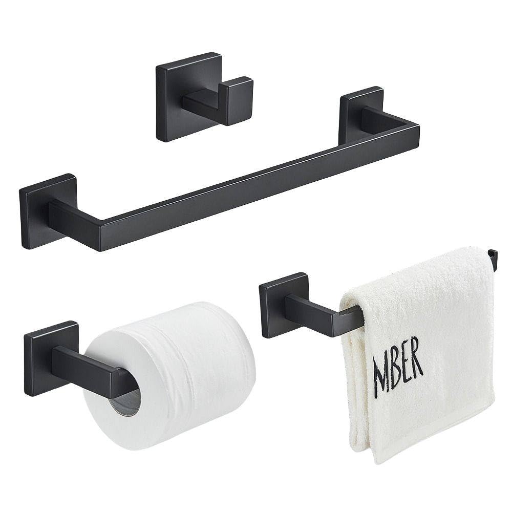 Juego de accesorios de baño dorados y negros con gancho de acero inoxidable premium