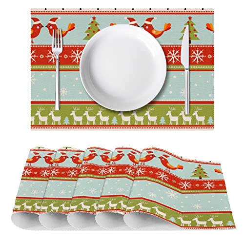 Set de table rayures oiseaux cerfs Noël antidérapant 6x