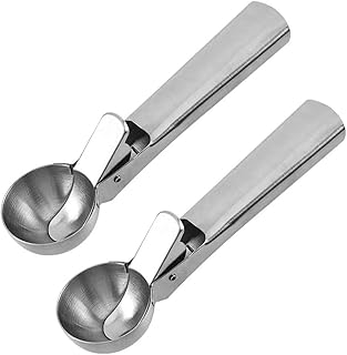 BOST 2PCS Cucchiaio Gelato con Grilletto,Cucchiaio Gelato in Acciaio Inossidabile, Resistente e Facile da Usare, Antiaderente, per Gelati, Frutta, Melone, Sorbetto, polpetta di Carne