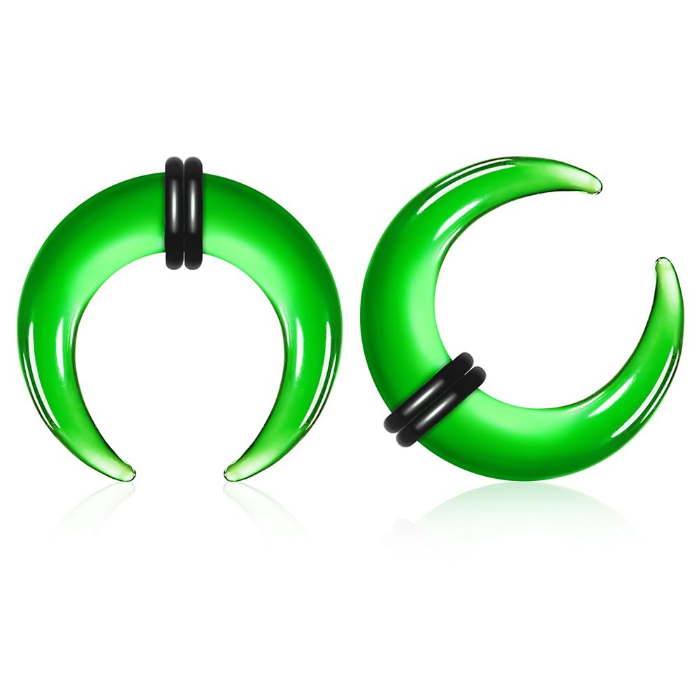 BOKABOO 2Pcs Glass Septum Stretching Kit Set - C Shape Pincher Tapers with O-Rings, 14G to 2G, Buffalo Septum Retainers Rings for Nose & Ear Piercing