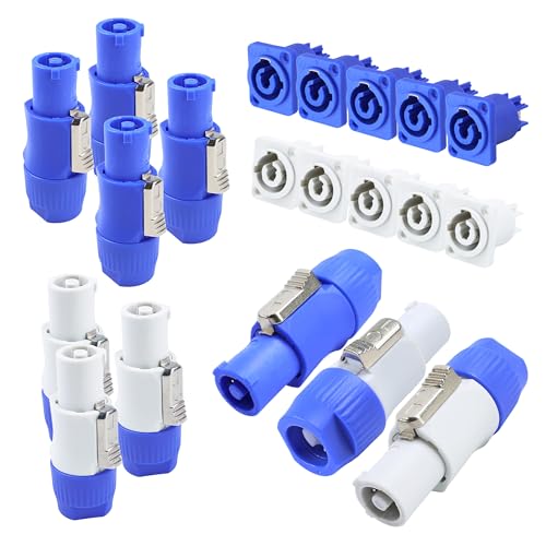 Rokkadaa Pack of 20 PowerCON Connector - 5pcs NAC3FCA Power-in and 5pcs NAC3FCB Power-out Adapter with 10pcs Panel Chassis Connectors - Outdoor Lighting Fixtures PA Systems