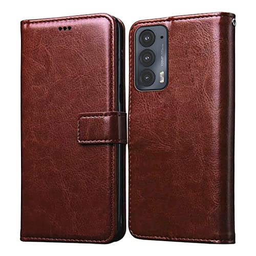 Image of Flip Cover Back Case for Motorola Edge 20 | Premium Leather Finish | Inbuilt Pockets & Stand | Flip Cover Back Case for Motorola Edge 20 (Brown)